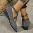 thumbnail image 5 of Willtoo Women's Elastic Ankle Strap Shoes Softable Pointy-Toe Flock Flat Solid Low Wedge Dressy Casual Elegant Flats Shoes Dark Gray US-10（EU-43）, 5 of 6