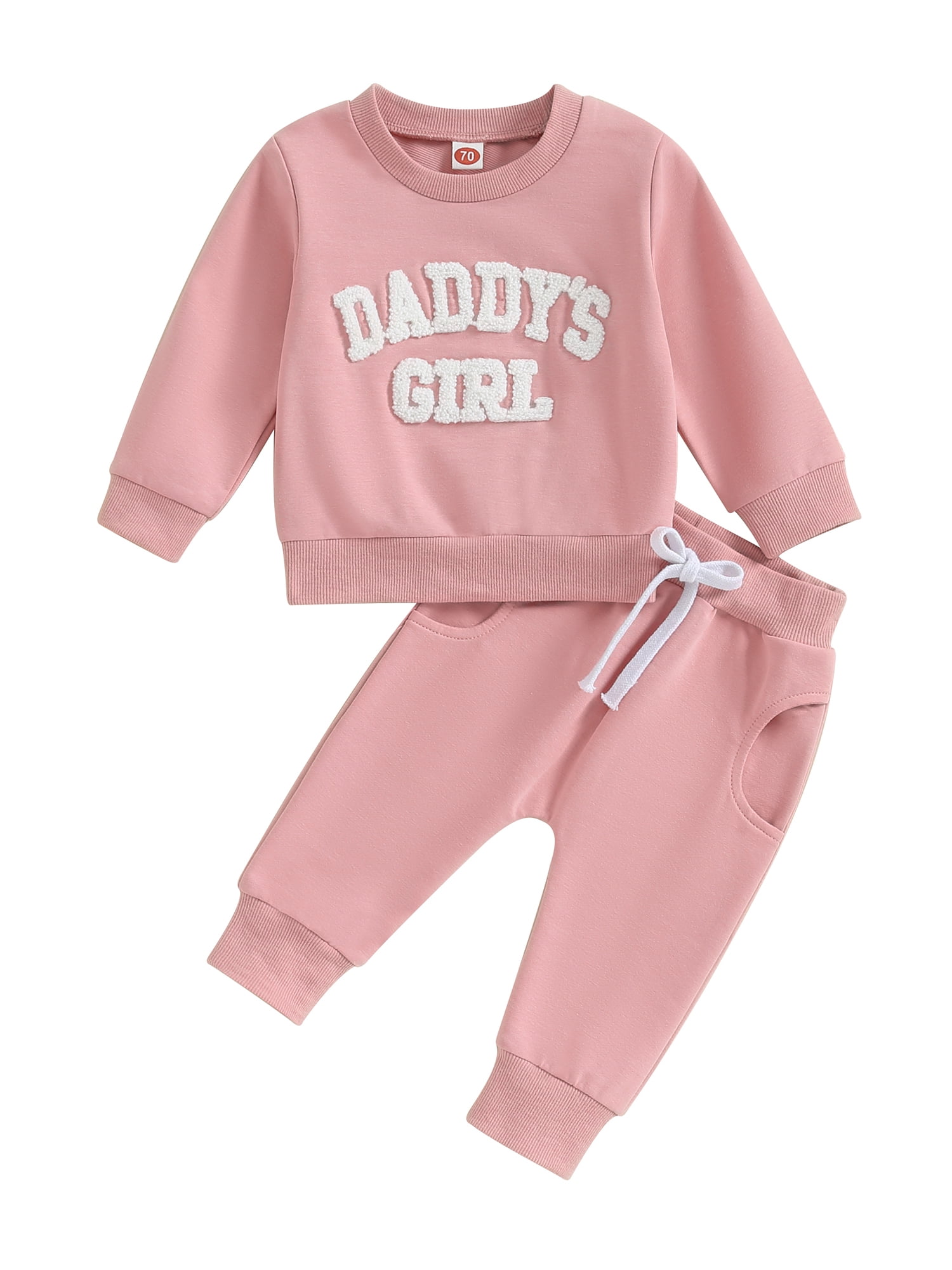 Faithtur Baby Girl 2Pcs Fall Outfits Fuzzy Letter Embroidery Long Sleeve Sweatshirt + Pants Set Toddler Spring Clothes