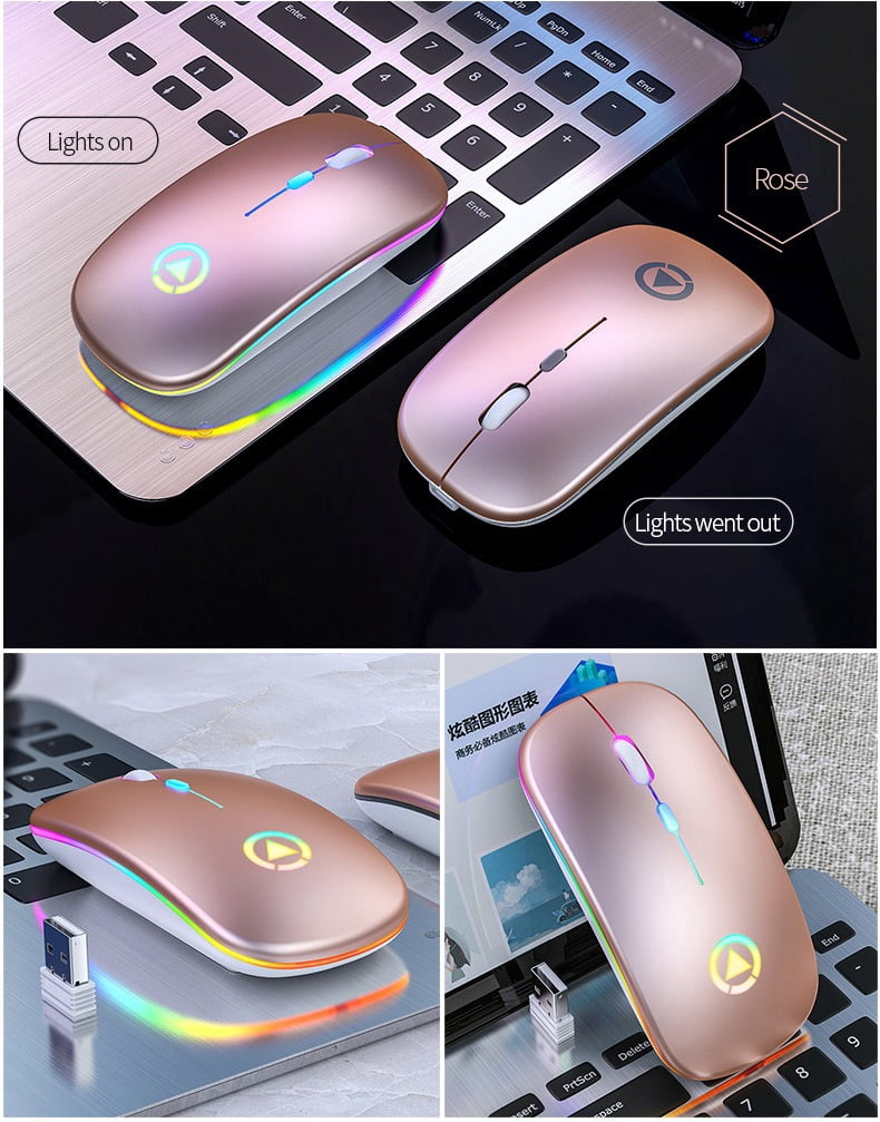 YinDiao A2 Rechargeable Silent Wireless Mouse, Dual Mode Bluetooth & 2.4G, RGB Breathing Light, Ergonomic Quiet Click Mice for Laptop, PC, Computer, Office and Home (Black)
