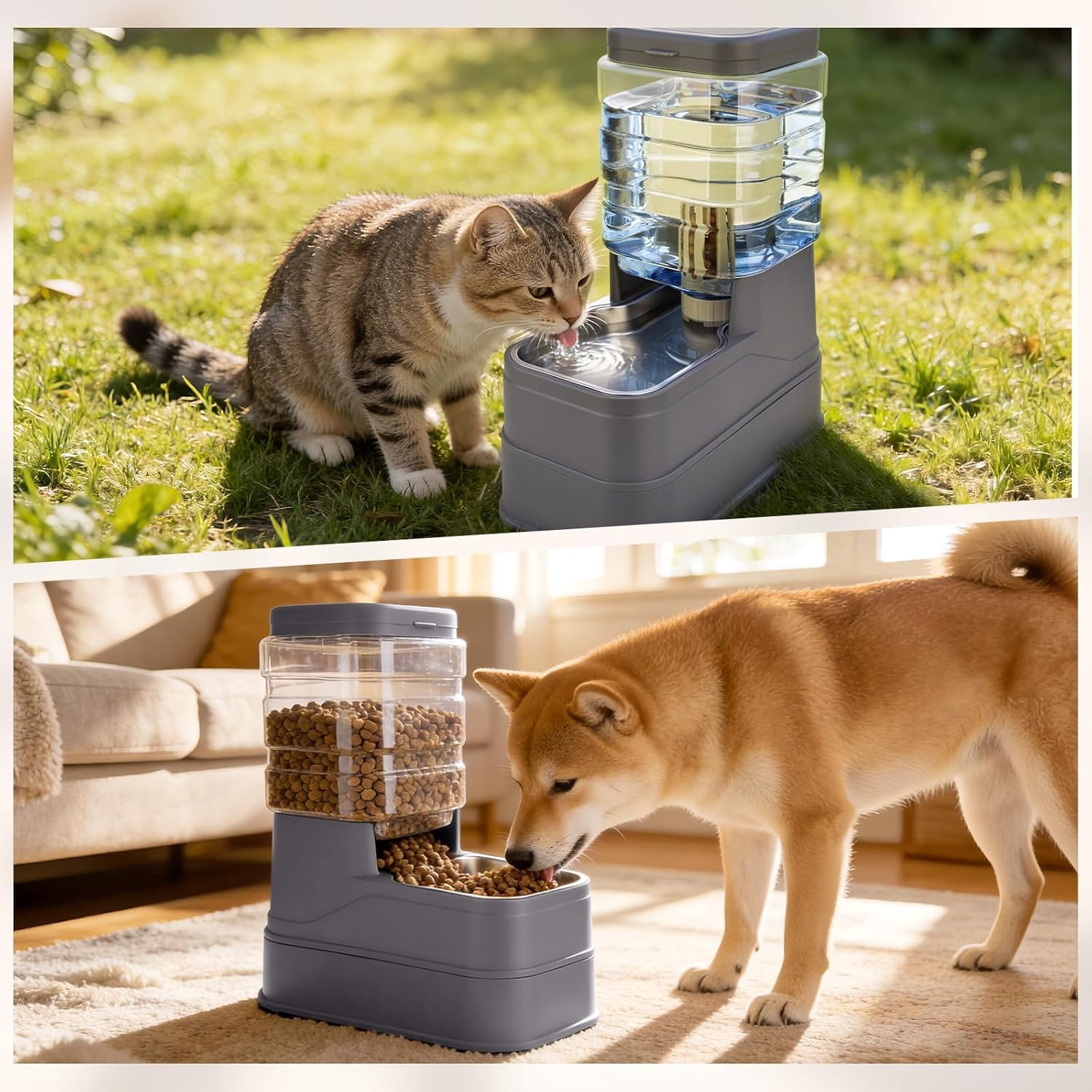 2 Pack Automatic Cat Feeder and Water Dispenser 1.3Gallon Dog Gravity Food Feeder and Water with Ice Pack Stainless Steel Dry Food and Waterer Bowl for Small Medium Large Pets (Blue)