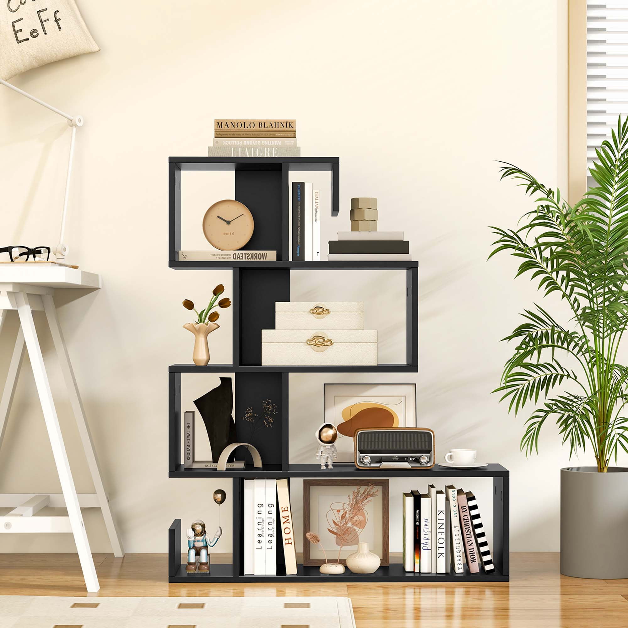 Costway 1 PCS 5-Tier S-Shaped Bookshelf with Open Cubes Anti-Toppling Kits Freestanding Bookcase