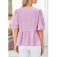 thumbnail image 2 of Blusa PRETTYGARDEN para mujer con lazo en la parte delantera a rayas moradas y rojas, 2 of 9