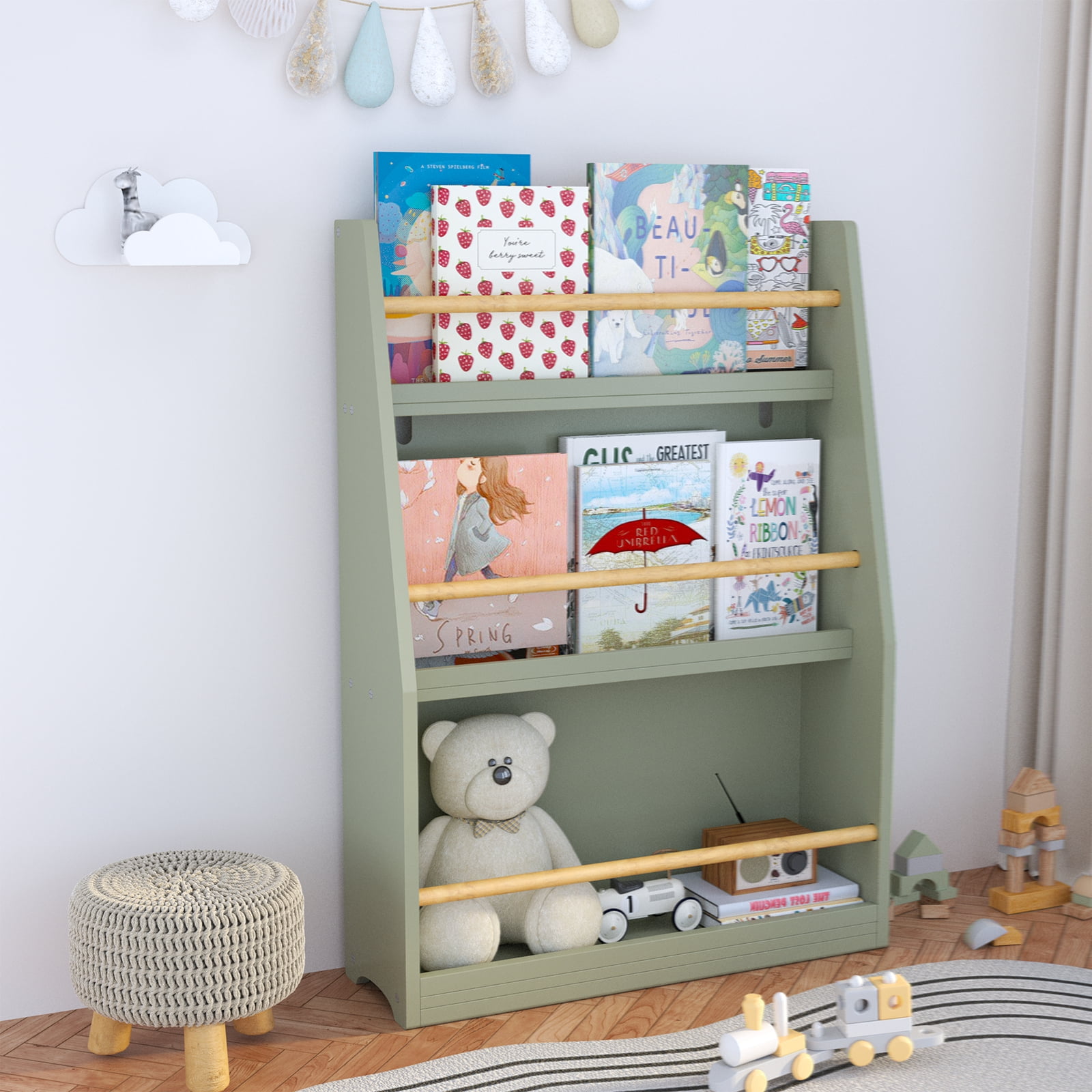 3 Tier Kids Book Shelf,Kids Book Rack, Helps Keep Bedrooms, Playrooms, and Classrooms Organized, Sage