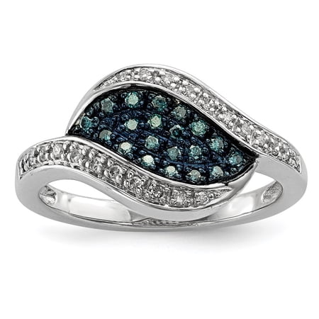 Diamond2Deal Sterling Silver Blue Diamond Fancy Marquise Ring