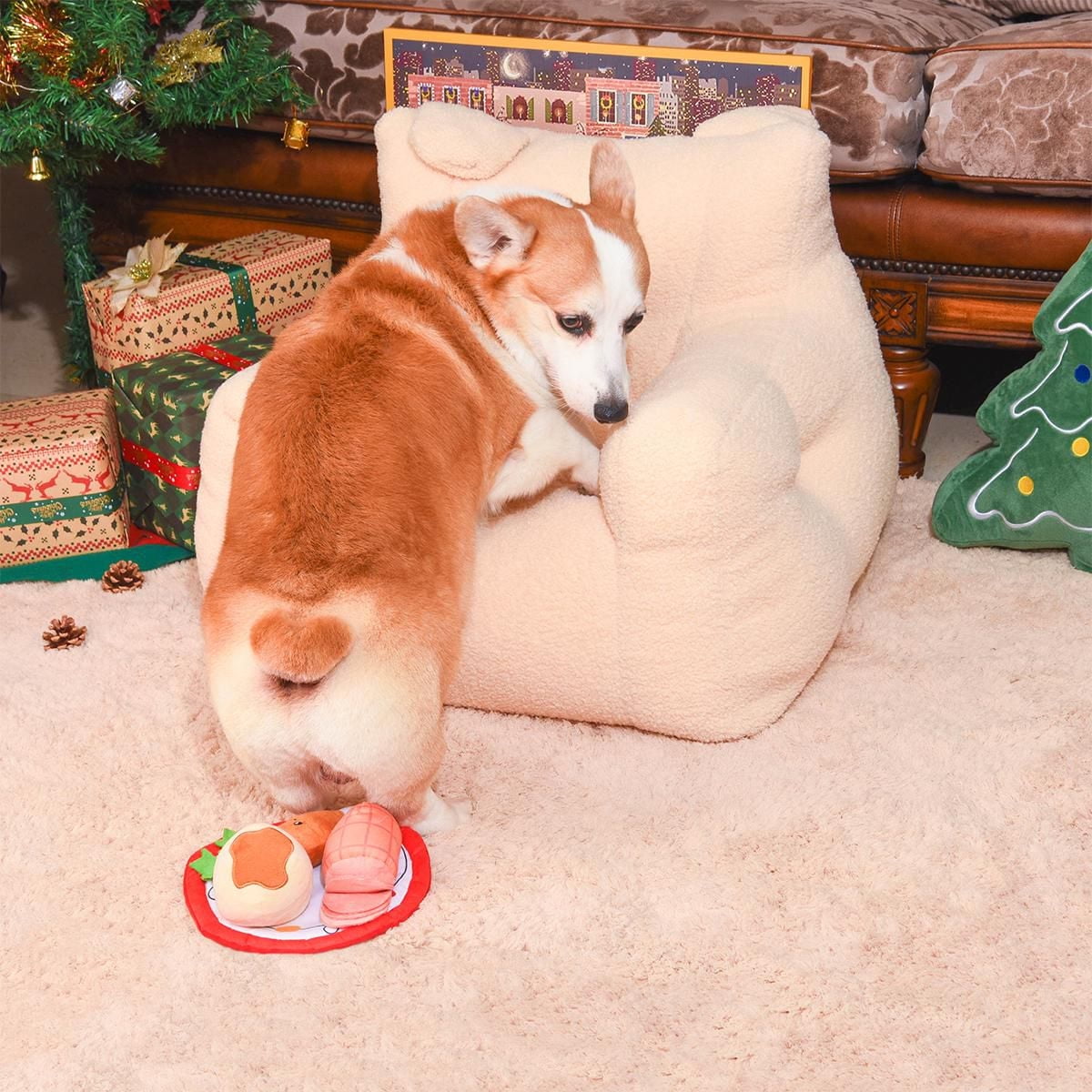 Jouet interactif pour chien Hugsmart Christmas Dinner - Renifle et couine, pour petits et moyens chiens