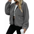 thumbnail image 3 of Womens Fleece Jacket Fuzzy Long Sleeve Short Winter Coats Button Down Jacket Outerwear with Pockets Dark Gray L, 3 of 6