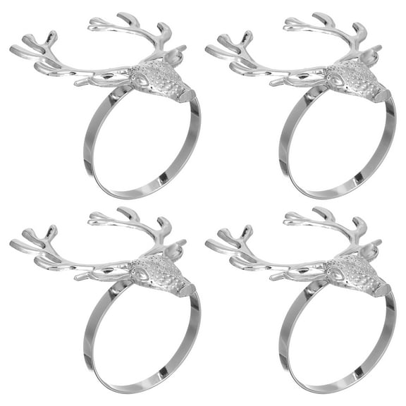 Raindrops Napkin Holder with Delicate Christmas Deer Head Design for Decoration Silver Alloy 4 Pieces