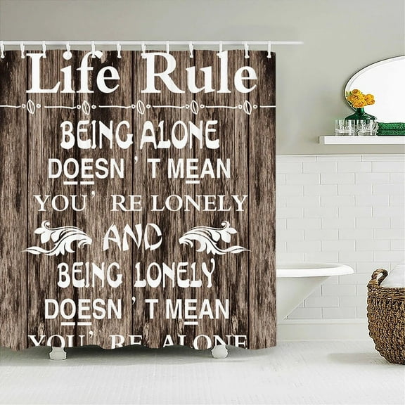 Vintage Style Retro Wood Word Bath Curtain Waterproof Fabric Shower Curtains Personality Bathtub Screen for Bathroom Home Decor
