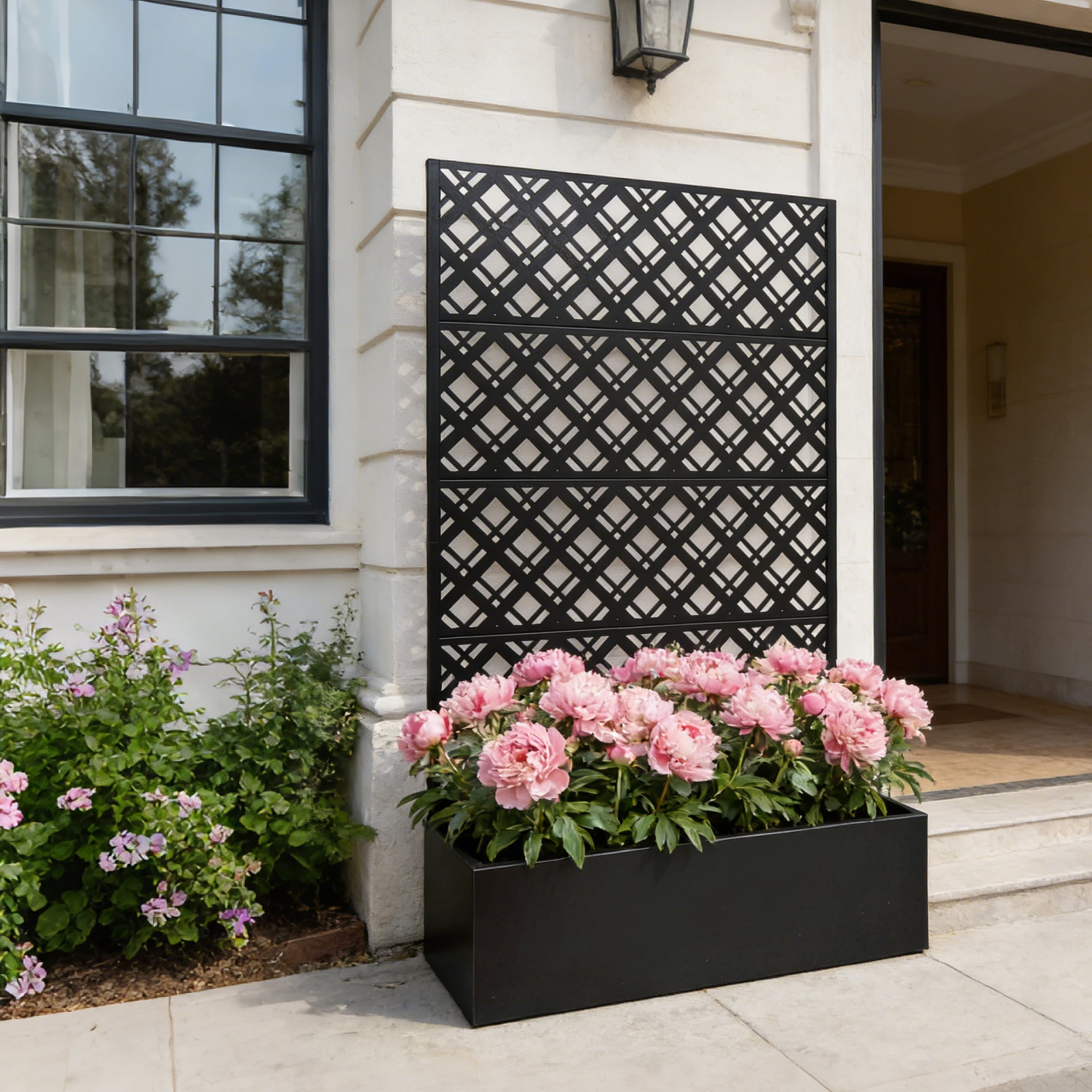 Mintazer 70.9" H Metal Planter with Trellis, Outdoor Privacy Planter Box with Drainage Holes for Climbing Plants, Black