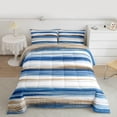 thumbnail image 2 of Manfei Girly Blue Stripes Full Size Comforter Sets for Adult, Oil Printing Artwork Bedding Comforter Set, Abstract Ombre Reversible Bedding Sets, Breathable Home Decor, 3pcs, 2 of 8