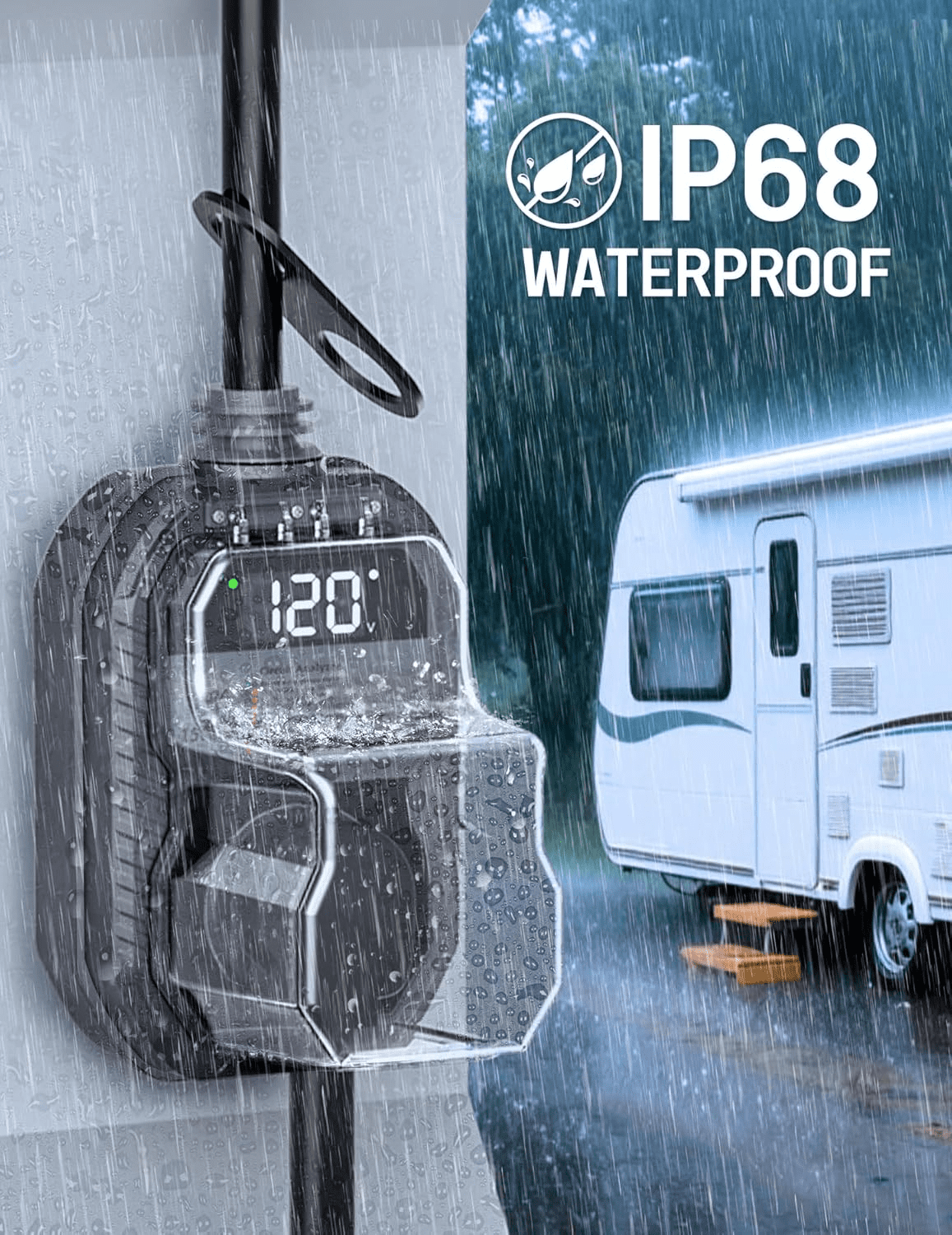 Mpow 15,000J RV Surge Protector 30 Amp with LED Display, 30 Amp RV Surge Protector with Voltage Monitoring, Clear Error Codes, Comprehensive Detection, IP68 Waterproof Cover