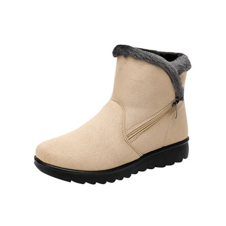 

SIMANLAN Women Ankle Boot Zipper Winter Shoes Slip On Snow Boots Outdoor Casual Warm Shoe Walking Plush Lining Khaki 8