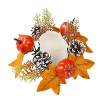yulier Halloween Candle Rings Wreaths, Christmas Decorations Artificial Maple Leaf Pumpkin Berry Pinecone Candle Holder Rings Thanksgiving Party Table Centerpiece