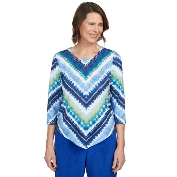 Alfred Dunner Womens Textured Chevron Pleated Neck Top