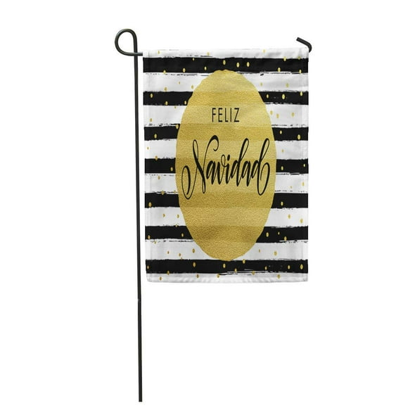 POGLIP Merry Christmas Feliz Navidad Spanish Text Gilding Black Stripes Garden Flag Decorative Flag House Banner 12x18 inch
