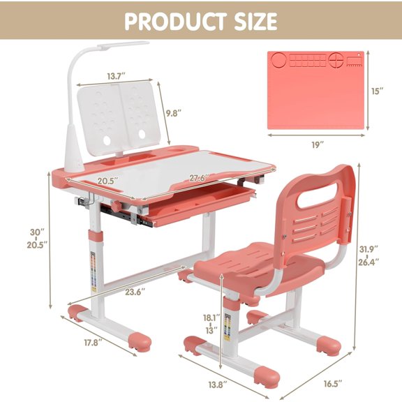 haoqianqian Kids Desk and Chair Set, Height Adjustable Study Table for Ages 3-12