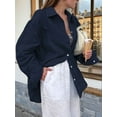 thumbnail image 3 of Womens 100% Cotton Button Down Shirt Navy Blue M, 3 of 5
