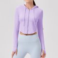 thumbnail image 4 of ZyeKqe Workout Cropped Tops for Women Zip up Long Sleeve Hooded Jackets Slim Fitted Athletic Shirts with Thumb Hole, 4 of 7