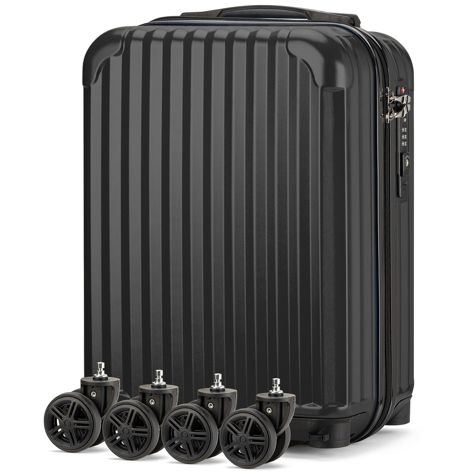 Personal Item Suitcase 18x14x8 Inches Hardside Built In TSA Lock & USB Port Lightweight Luggage With Removable Silent Wheels Underseat Carry-On Bag For Spirit and Frontier and More (Black)