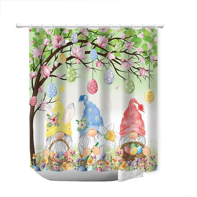 Wozhuo Easter Bunny Shower Curtain Waterproof Bathroom Decor Wet Dry Separation