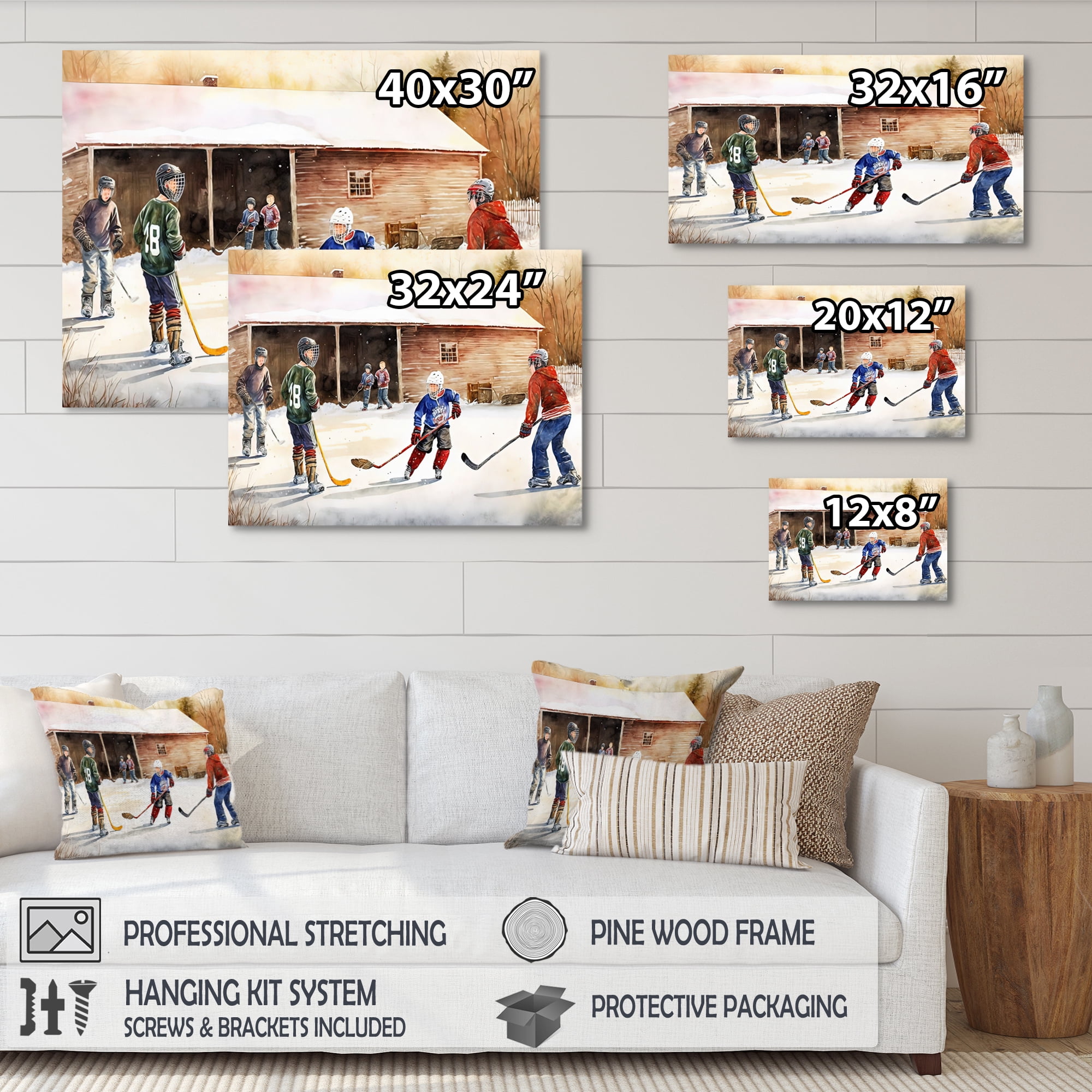 Designart Kids Playing Hockey On Ice Rink III Canvas Wall Art