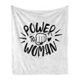 thumbnail image 1 of Feminist Soft Flannel Fleece Throw Blanket, Grungy Smudged Style Typography Power to Woman Words and Fist Print, Cozy Plush for Indoor and Outdoor Use, 50" x 70", Black and White, by Ambesonne, 1 of 6