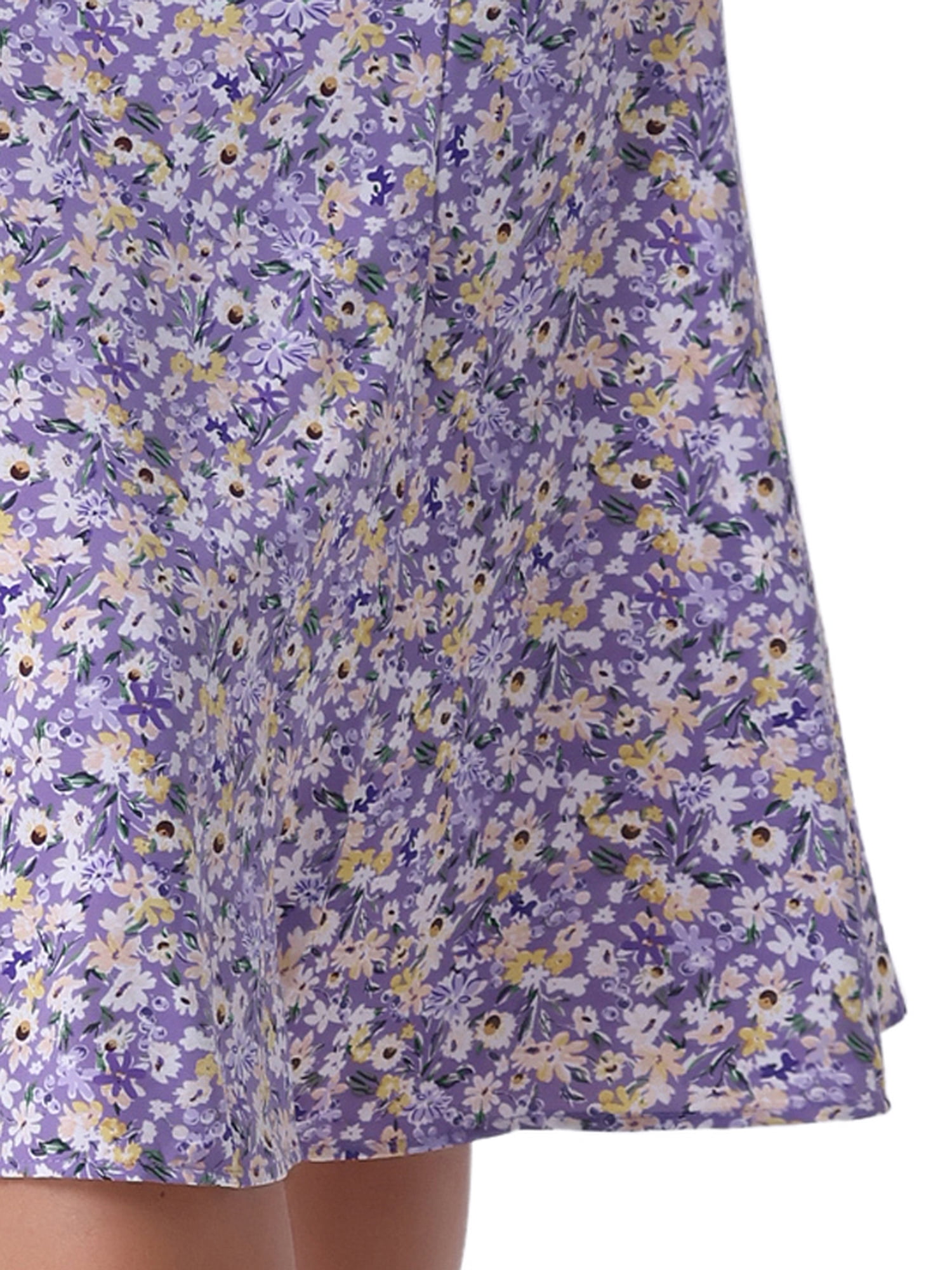 DARING DIVA Women's Elastic Waist A-Line Floral Print Midi Skirt L Purple