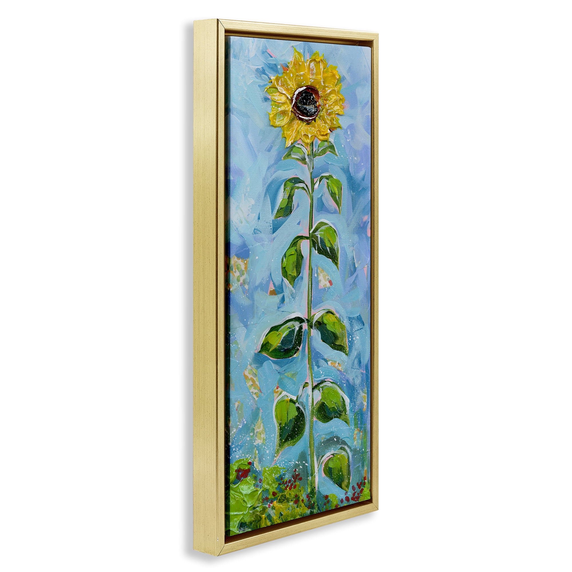 Stupell Industries Tall Looming Sunflower Plants & Flowers Painting Gold Floater Framed Canvas Art Print Wall Art, 11 x 25