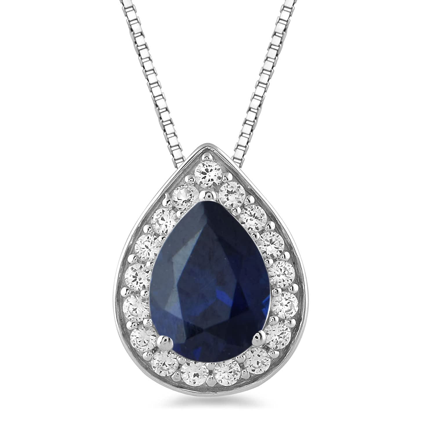 Pear Cut 18K White Gold Plated Cubic Zirconia Blue Sapphire Pendant Free Chain 