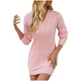 thumbnail image 2 of ylioge Sweater Dresses for Women with Hoodies Trendy Slim Fit Stretchy Casual Long Sleeve V Neck Cable Knitted Pullover Mini Bodycon Dress, 2 of 8