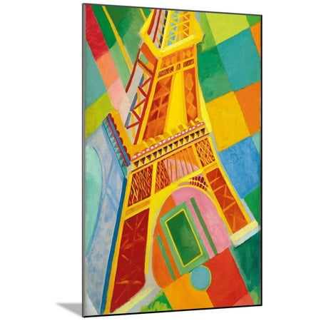 French Country Paintings - Eiffel Tower, 1926 1920s Colorful Futurist French Architecture Painting Wood Mounted Print Wall Art By Robert Delaunay