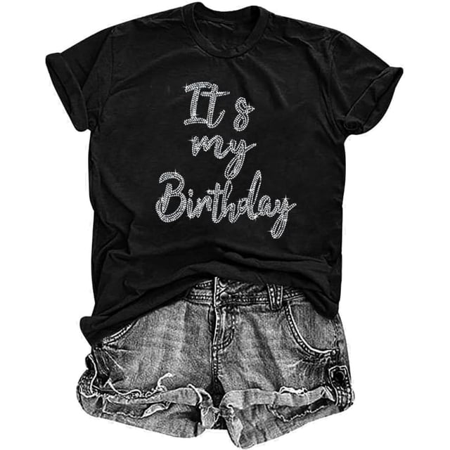 Tenues d'Anniversaire pour Femmes Chemise Fille à Paillettes Cadeau de Fête Mignon Graphique Manches Courtes Col Rond Hauts