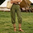 thumbnail image 5 of ClodeEU Women's High Waist Cropped Cargo Pants,Casual Capri Trousers with Pockets Army Green,Women's Plus L, 5 of 7