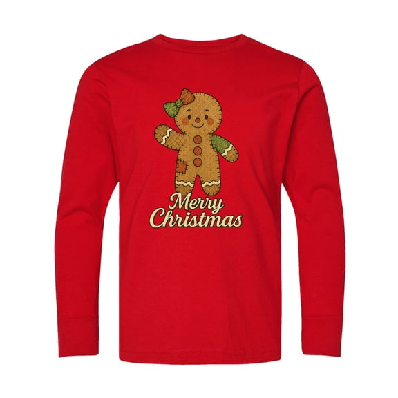 Inktastic Merry Christmas Gingerbread Man Long Sleeve Youth T-Shirt