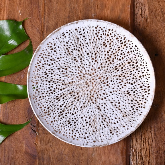 De Kulture Works Decorative Plate White Gold Finish Iron Tray, Centerpiece 9 inches