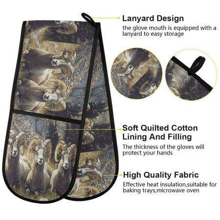 

BZSMCE Oven Mitts Three Bighorn Sheep Lying Creative Pattern Resistant Kitchen Gloves
