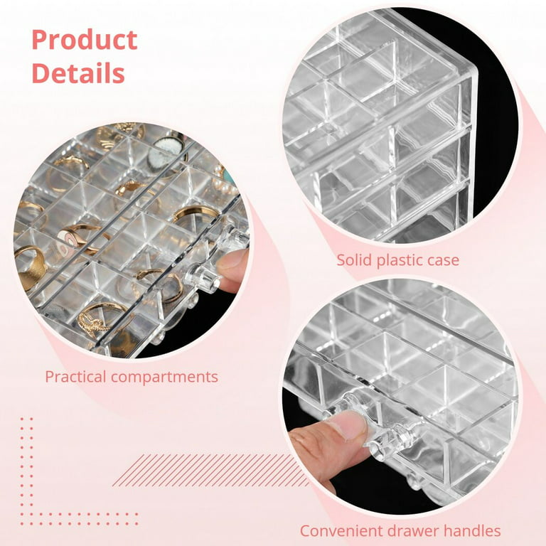  Compartment Storage Box 72 Grids Acrylic Earring Storage Box  Organizer for Girls 3 Drawers Clear Nail Charm Storage Box for Earrings  Studs Rings Small Parts Jewelry Art Supplies (Black)