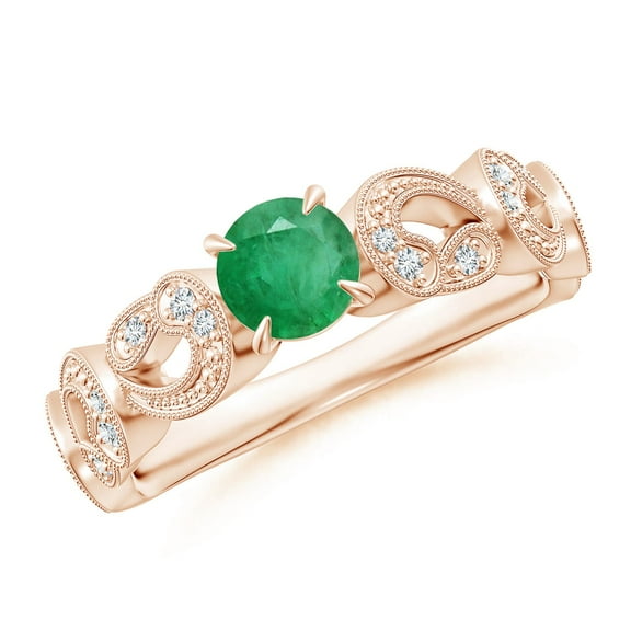 ANGARA Natural Nature Inspired Emerald & Diamond Filigree Ring in 14K Rose Gold for Women (Size-5mm) | May Birthstone, Birthday, Anniversary, Jewelry Gift for Women | Natural Emerald Ring