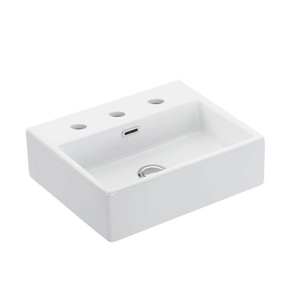 Quattro 40.03 Wall Mount/Vessel Bathroom Sink in Ceramic White with Three Faucet Holes