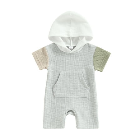 

Arvbitana Newborn Infant Baby Boy Clothes Hooded Knitted Romper Summer Jumpsuit Pocket Outfits 0-18 Months