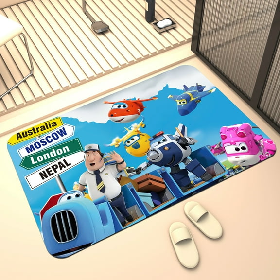 FUBUKED Super Wings Rug Ultra Soft Cartoon Rugs for Bedroom Bathroom Home Living Room Cute Theme Doormat Crystal Velvet Carpets Floor Sofa Mat