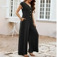 thumbnail image 5 of Riforla Women's 2024 Summer Cap Sleeve Jumpsuits Deep V Neck Button Wide Leg Pants Rompers Summer Jumpsuits Black XXL, 5 of 9