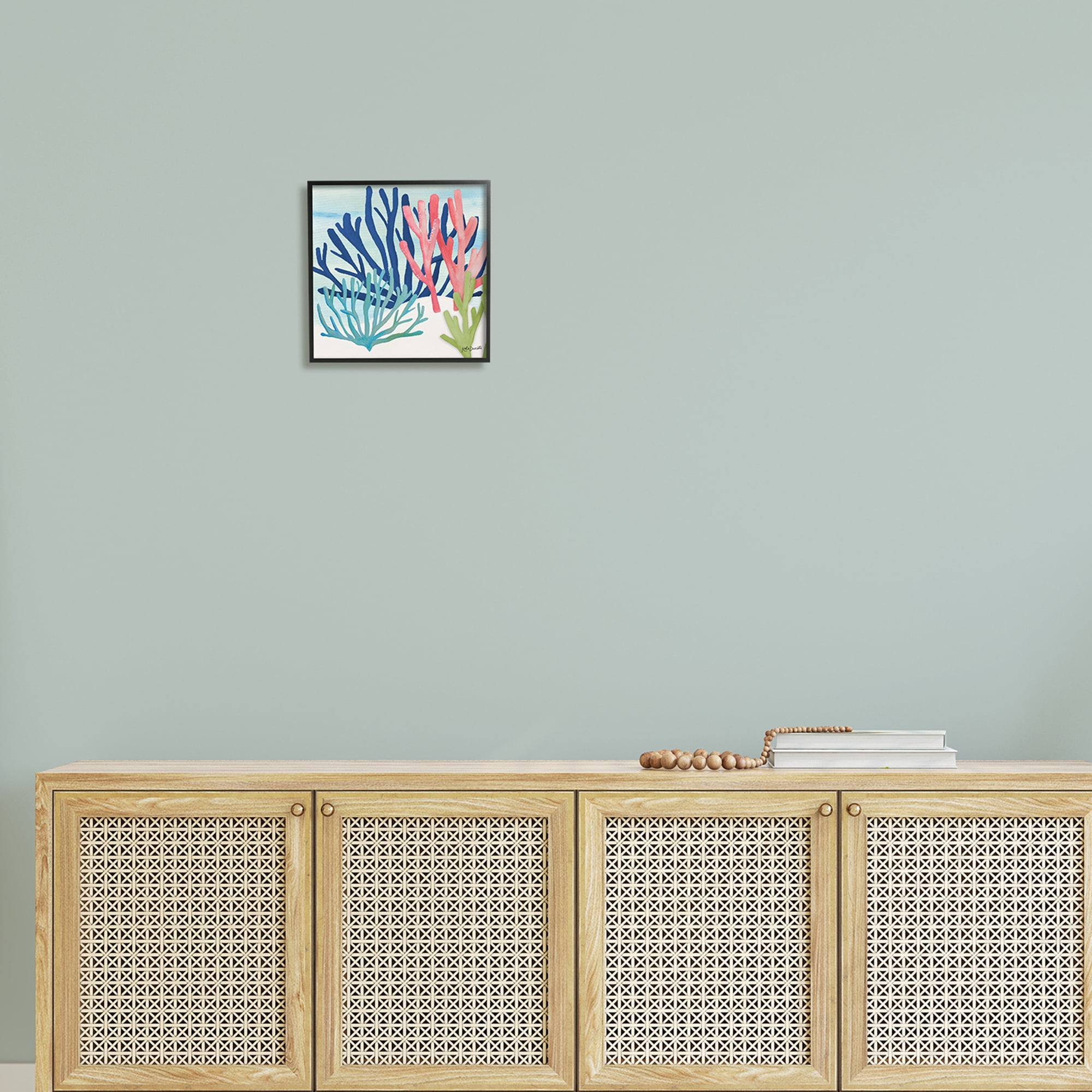 Stupell Industries Underwater Sea Life Blue Pink Ocean Coral Reef Framed Wall Art, 12 x 12, Design by Katie Doucette