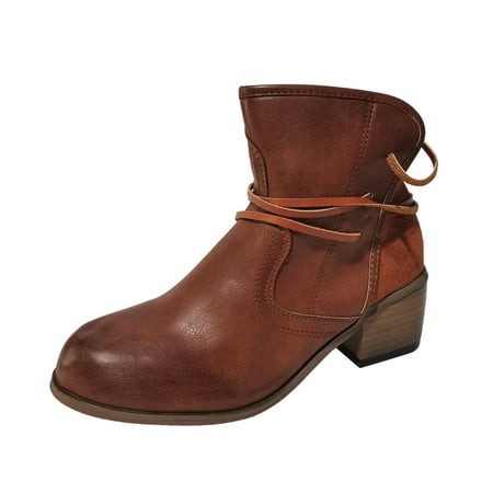 

Larisalt Winter Boots For Women Women s Round Toe Stacked Lug Heel Lace Up Ankle Booties Brown