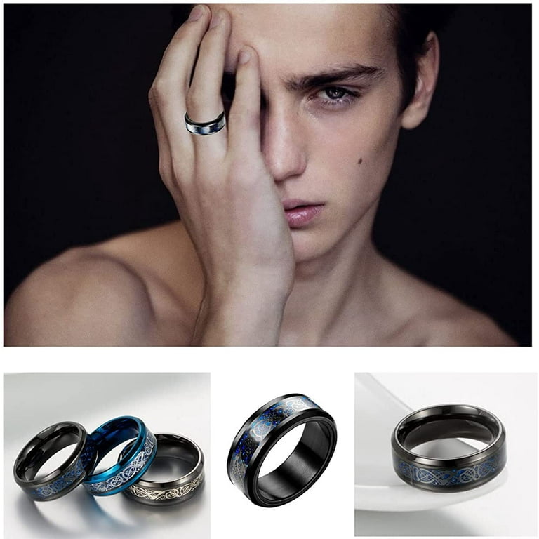  Stainless Steel Fidget Rings for Men, Sliver Fidget Rings for  Anxiety for Women, Cool Spinner Ring Set, Black Mens Wedding Band Ring Pack
