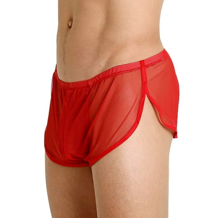 Midwennn Men s Sexy Underwear Briefs Mesh Breathable Underpants Mens Mesh Shorts See Through with Large Split Robe Women Lingerie