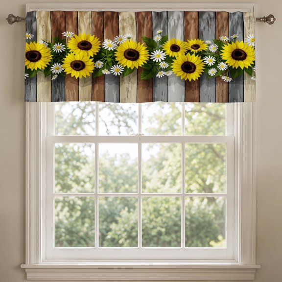 SPXUBZ Sunflower Fence Window Valance Farmhouse Kitchen Curtain Valance Rod Pocket Decor