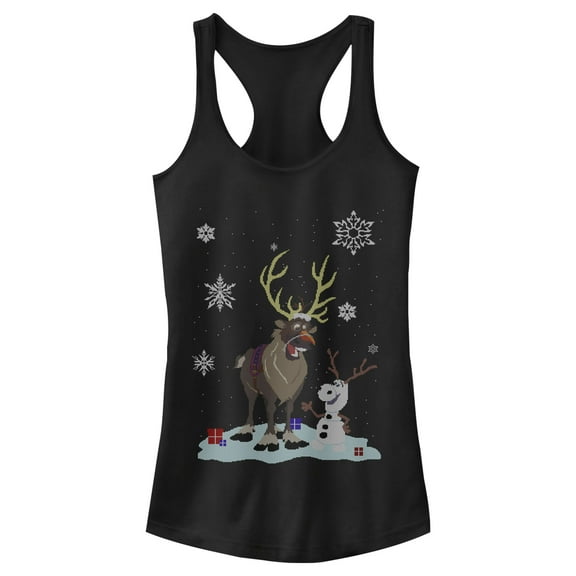 Junior's Frozen Christmas Sweater Friends Racerback Tank Top Black Small