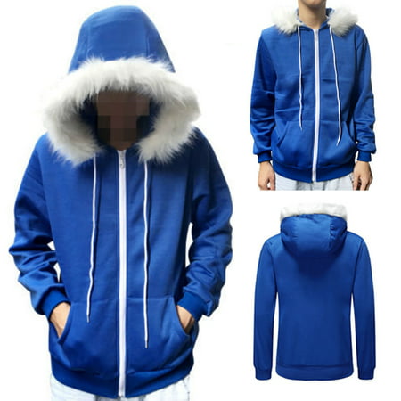 iLH Men Women Cosplay Blue Fleece Hooded Jacket Sweater Costume Warm Sport Coat XXL