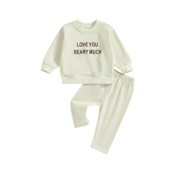 Bagilaanoe 2PCS Toddler Baby Boy Long Pants Set Letter Print Long Sleeve Sweatshirt Pullover Tops Sweatpants 6M 12M 18M 24M 3T 4T Kids Casual Sweatsuits